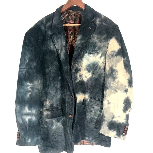 LAUREN RALPH LAUREN Corduroy Tie Dye Sports Coat Jacket Black Tan Size 48 R